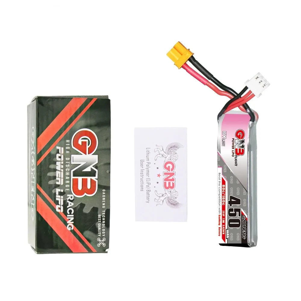 GNB 450mAh 2S 7.6V HV 80C polymer lithium battery with XT30 discharge plug for remote control FPV quadcopter