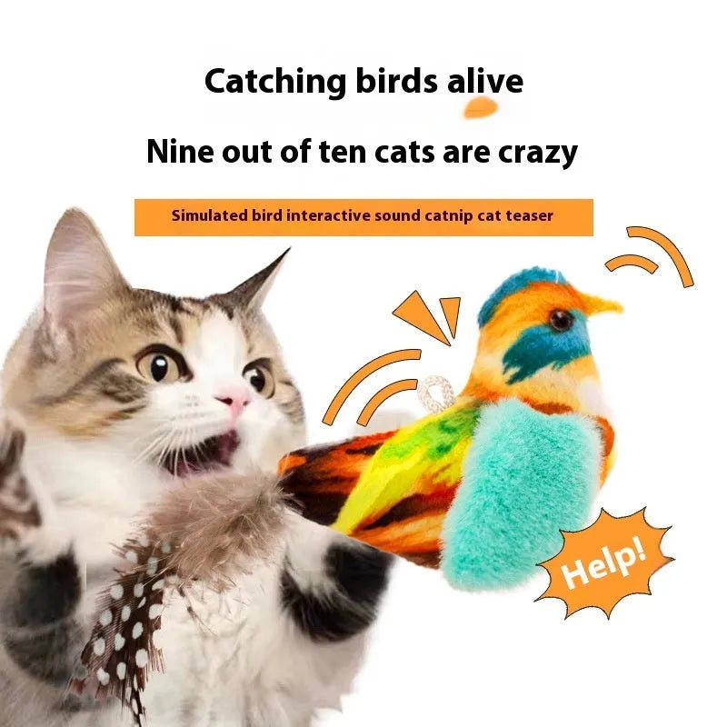 Plush bird simulation cat toy in blue kingfisher colour variant