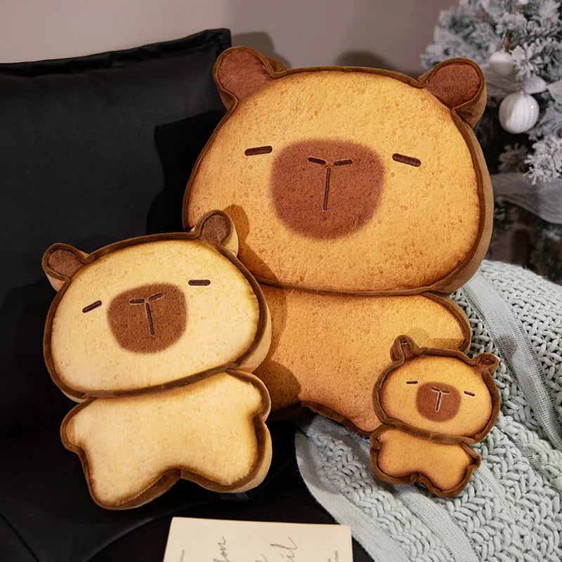 Cute toast kitty doll plush toy with soft PP cotton filling, caramel colour, happy cat expression, 30cm height