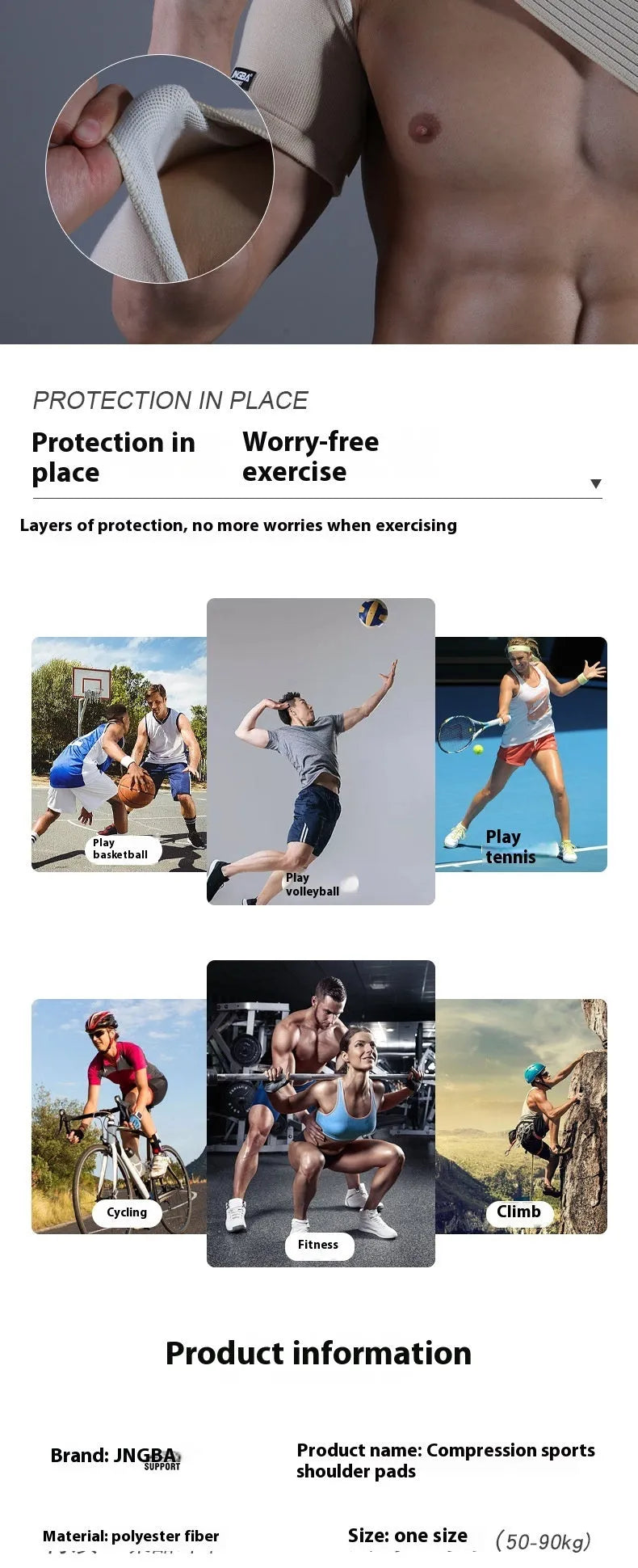 Adjustable single-shoulder sports protective gear in skin colour for weightlifting and multi-sport use.