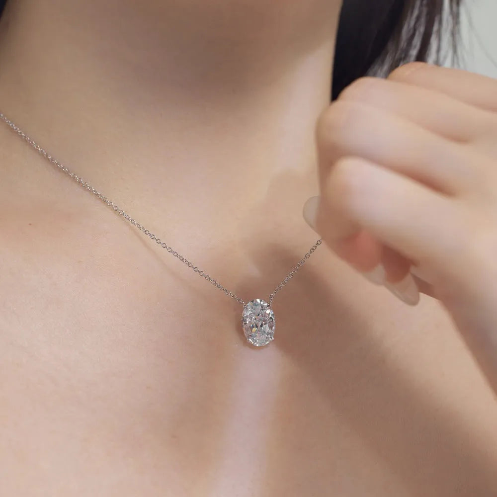 925 silver oval ice flower fashion necklace for women in platinum finish