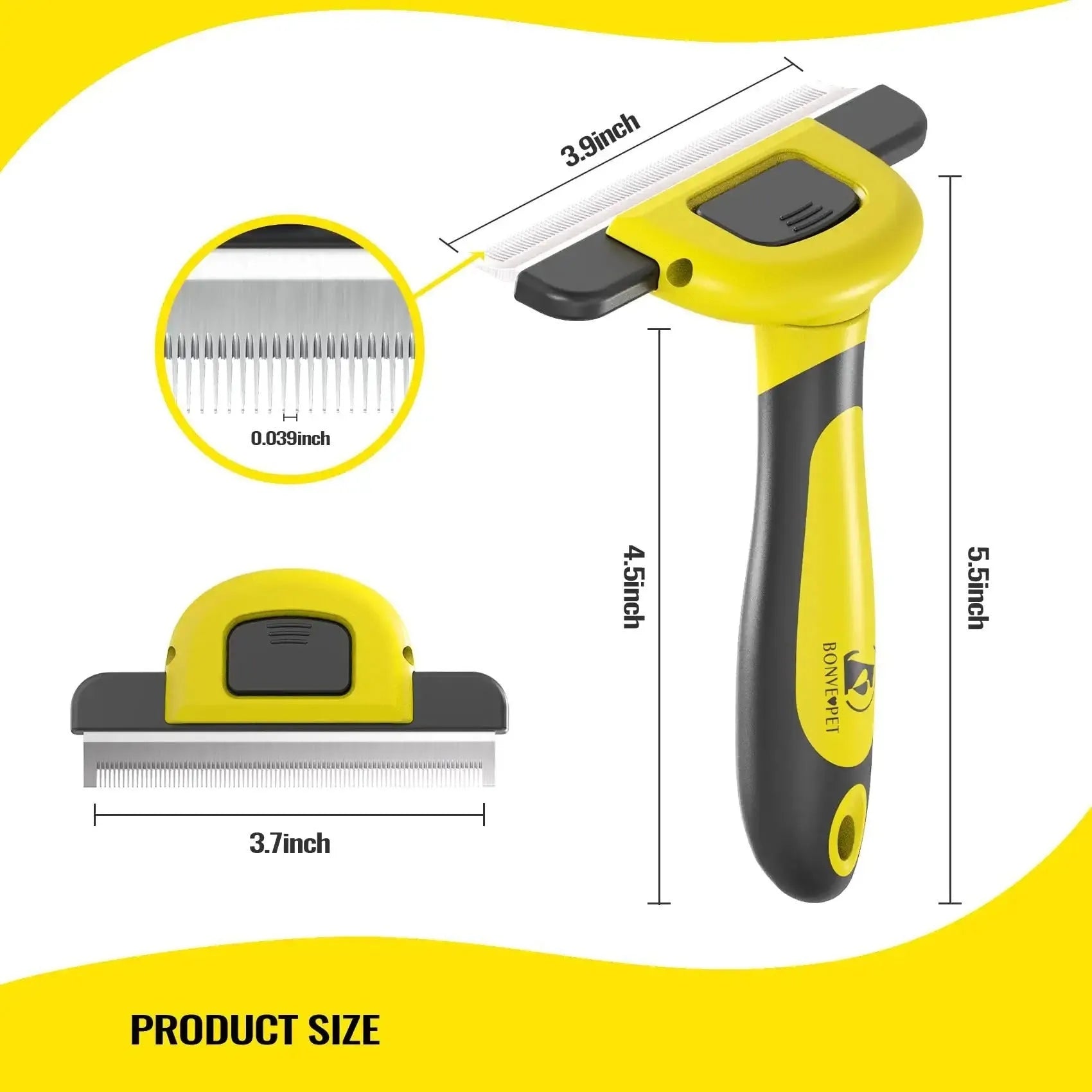 Blue and yellow dog grooming comb with stainless steel teeth for hair removal and knot untying