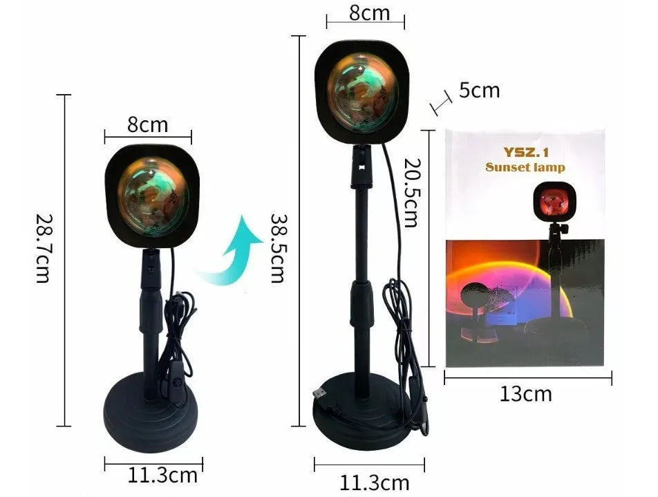 USB rechargeable rainbow sunset projection lamp with push-button switch