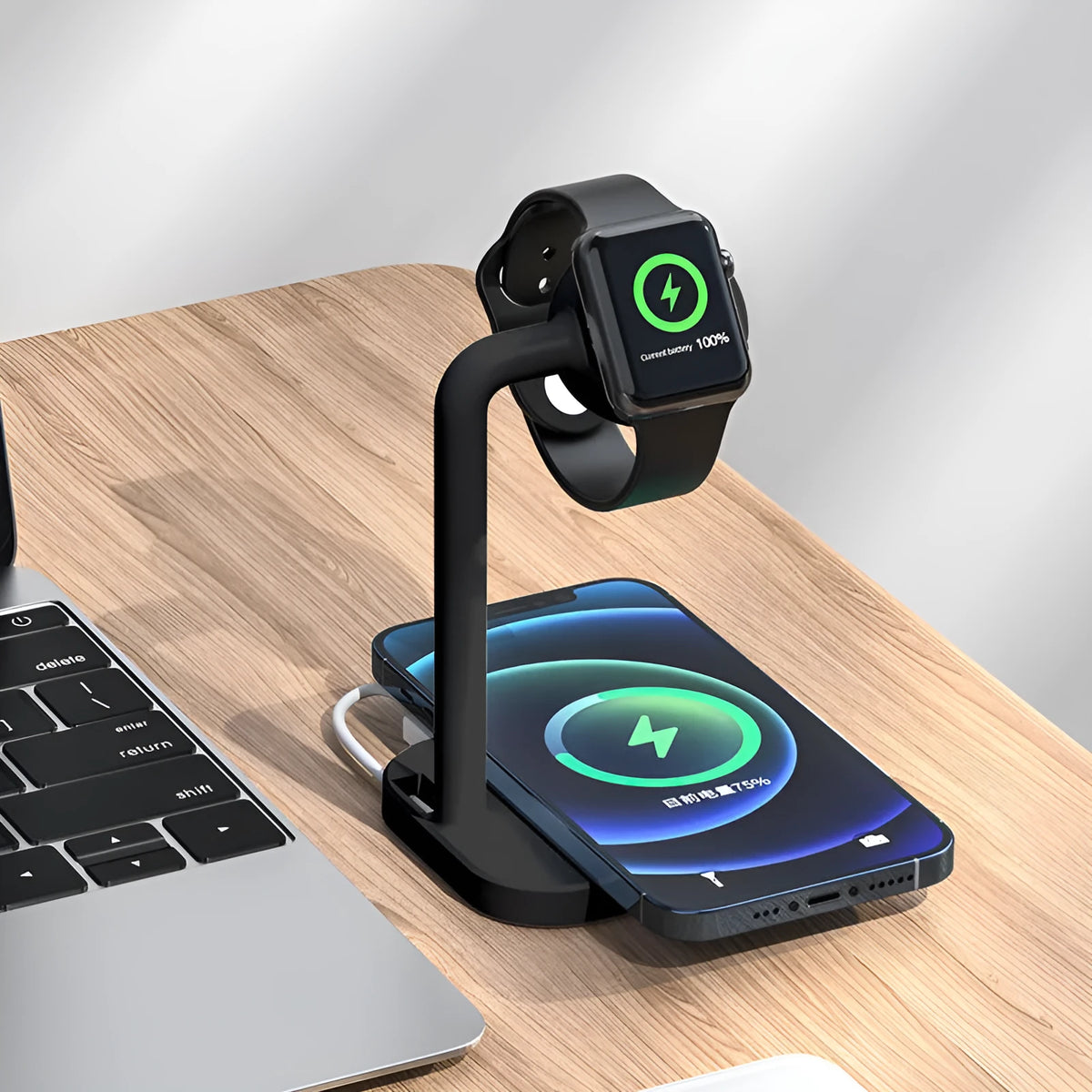 Multi function desktop stand wireless charging phone holder, black or white, 79.8 x 53.9 x 124mm