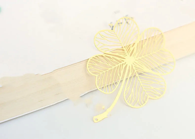 Rose gold electroplated brass bookmark with hollow plating maple leaf design