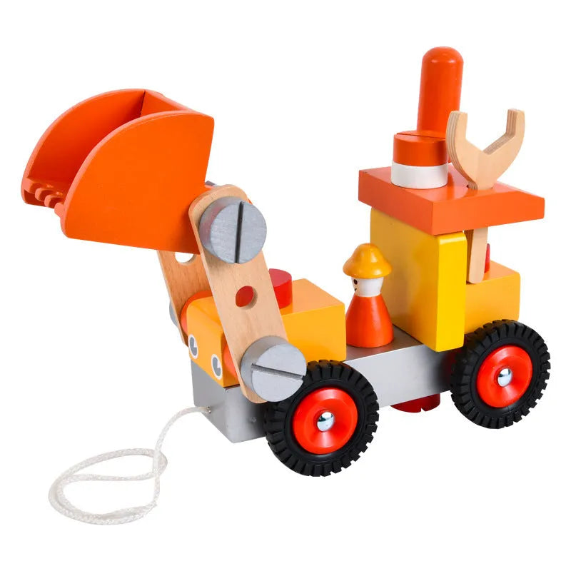 Wooden disassembling excavator toy for children ages 4-6, 23x12.5x18.5 cm, in colour box packaging
