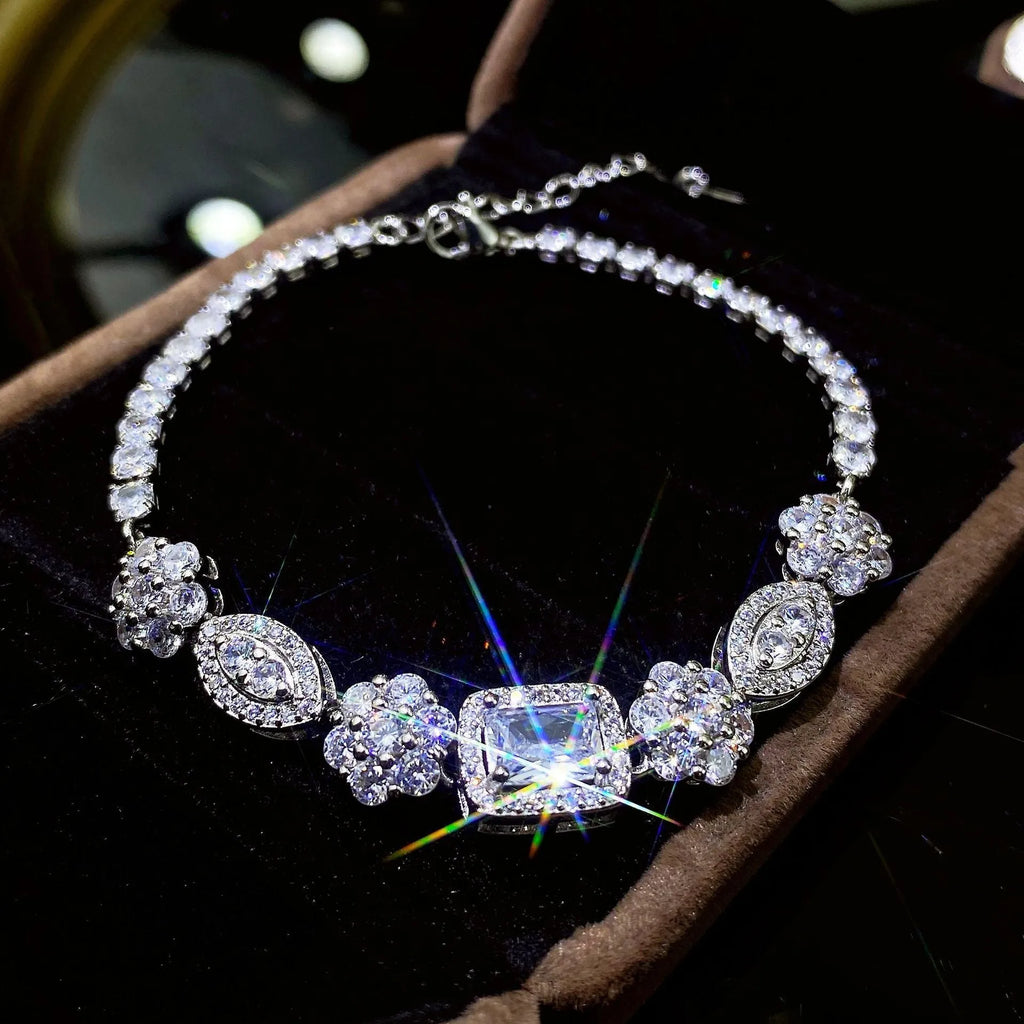 Women's geometric zircon bracelet, copper and white gold plated, 16+3cm or 18cm