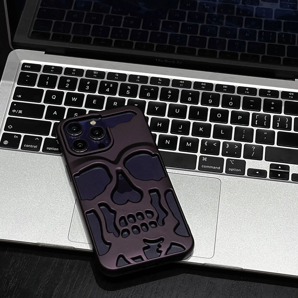 Frosted skull TPU phone case in matte black with hollow protective cover for iPhone