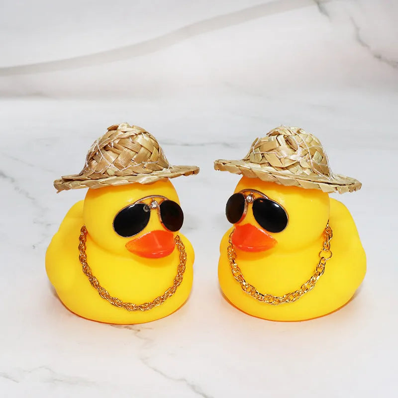 Cartoon straw hat yellow duck car decoration with matte finish on dashboard