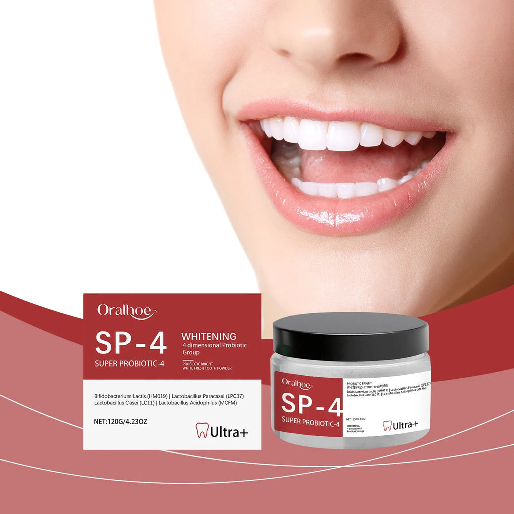 Bright White Stain Removing Tooth Powder 120g container with peppermint and sodium bicarbonate ingredients