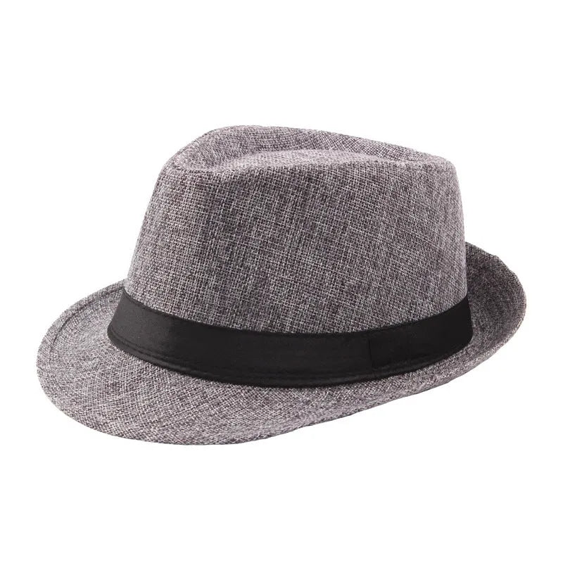 Fashion Personality Linen Top Hat for Men in beige, 58cm jazz hat with cotton-linen blend fabric