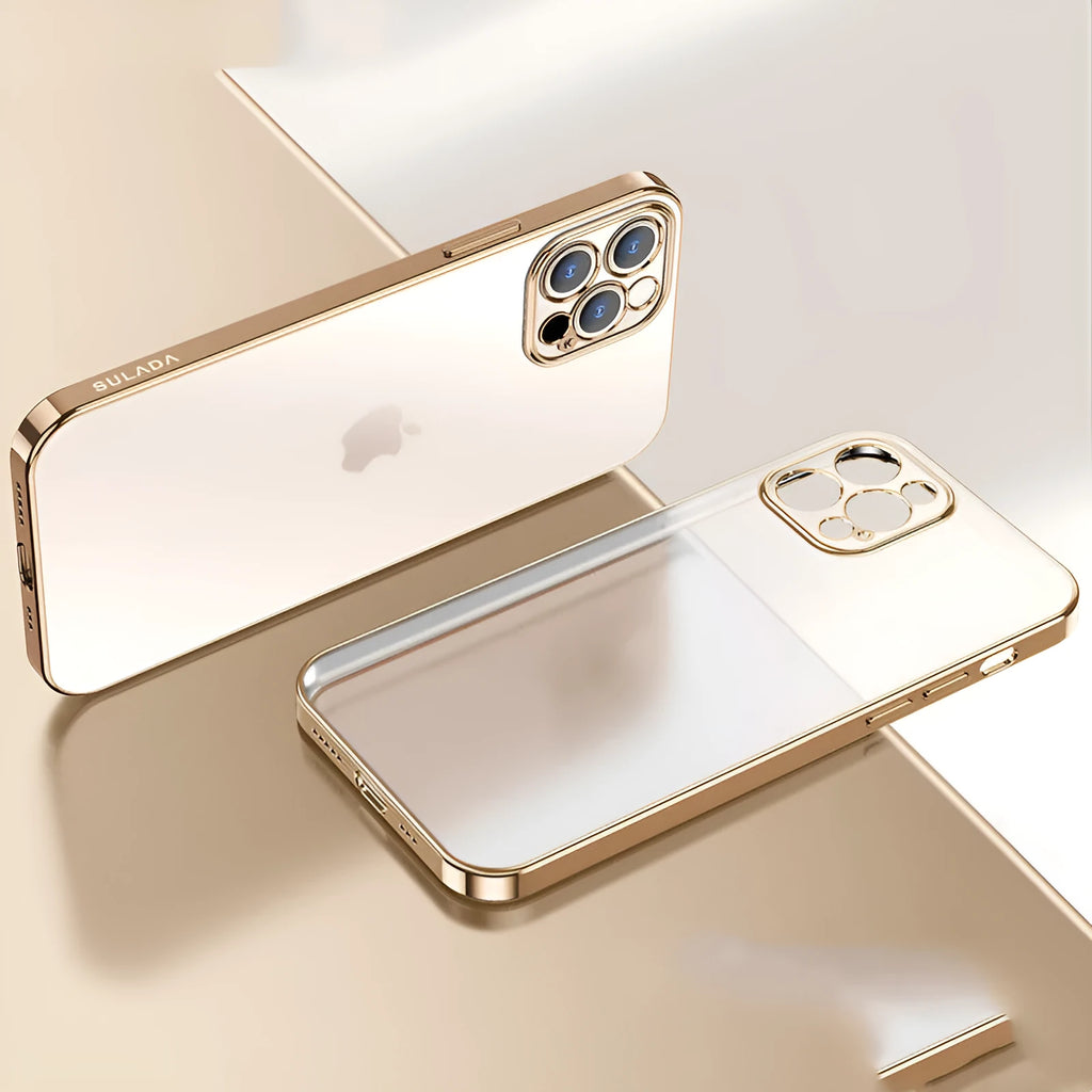 Ultra thin square frame clear matte iPhone silicone case showing blue, green, purple and yellow colour options