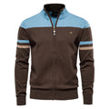 Men's casual zipper sweater in black, cotton fabric, front zipper, simple design