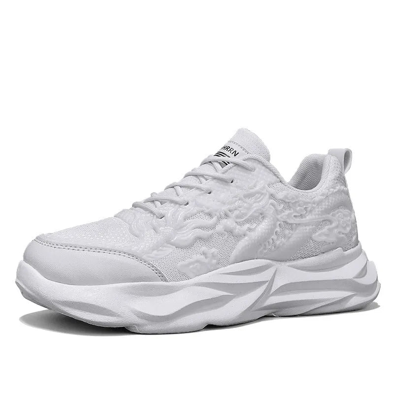 Chinese dragon pattern fly knit casual sneakers with rubber soles in four colour options