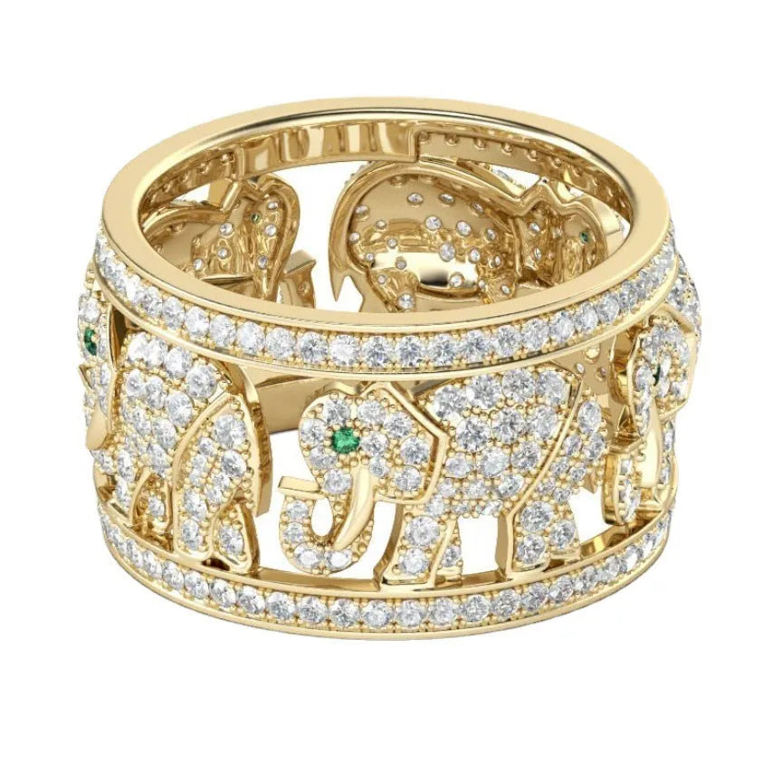 Diamond elephant motif fashion ring in electroplated alloy available sizes 6 to 10