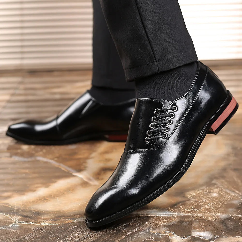 Plus size men's business formal shoes in artificial PU black colour with breathable upper