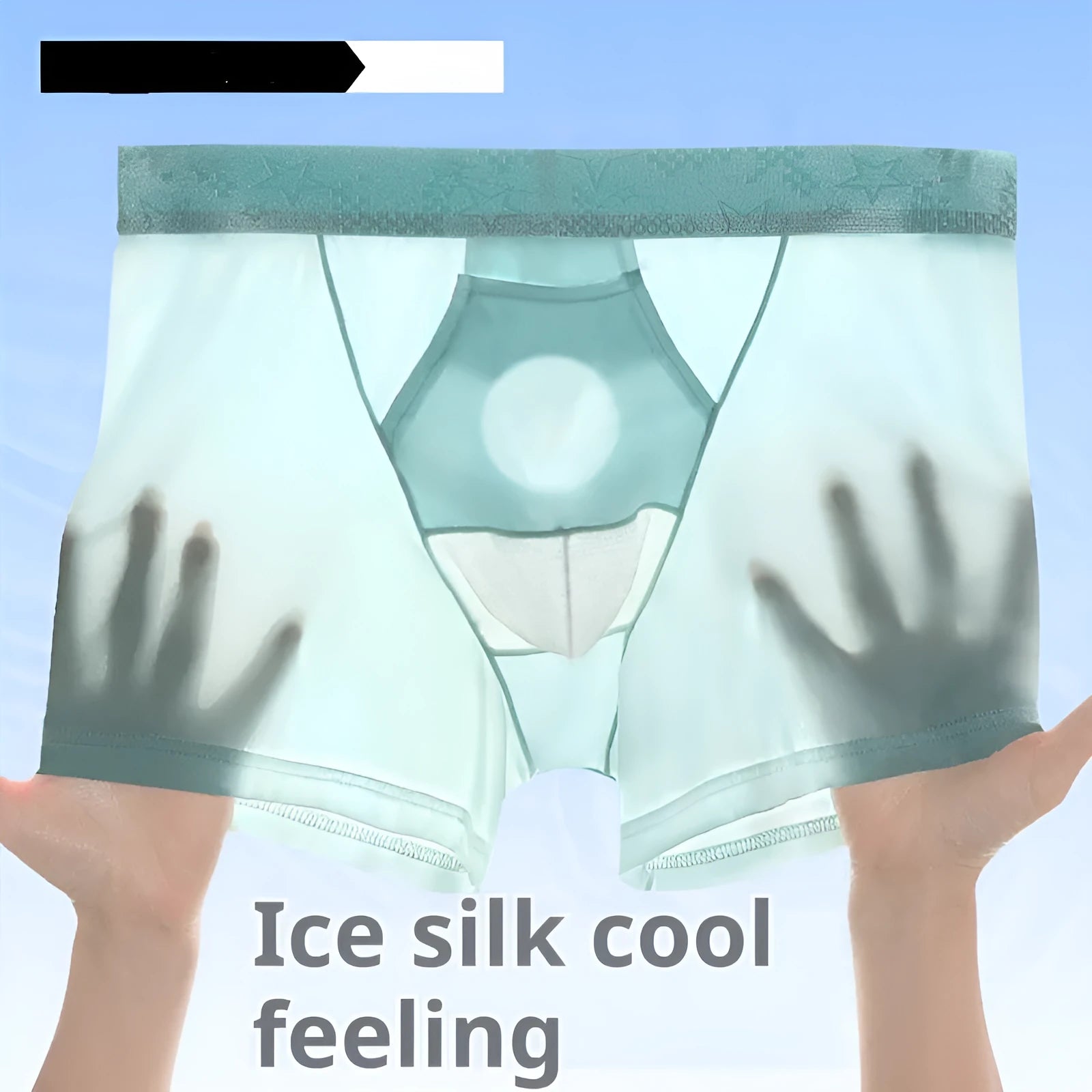 Men's solid colour ice silk nylon boxer shorts on a mid-waist, shown in multiple colour options.