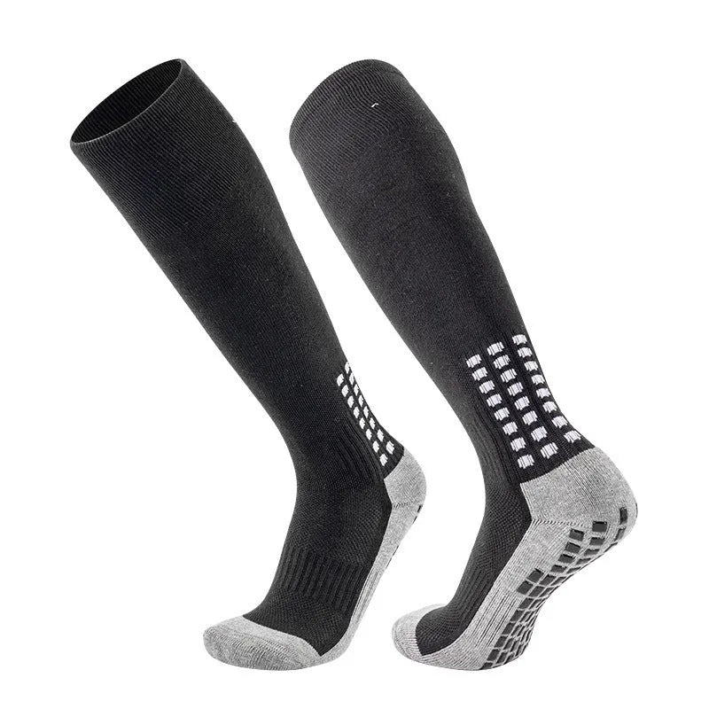 Non-slip shock absorption stockings with glue dispensing grip in black for adults