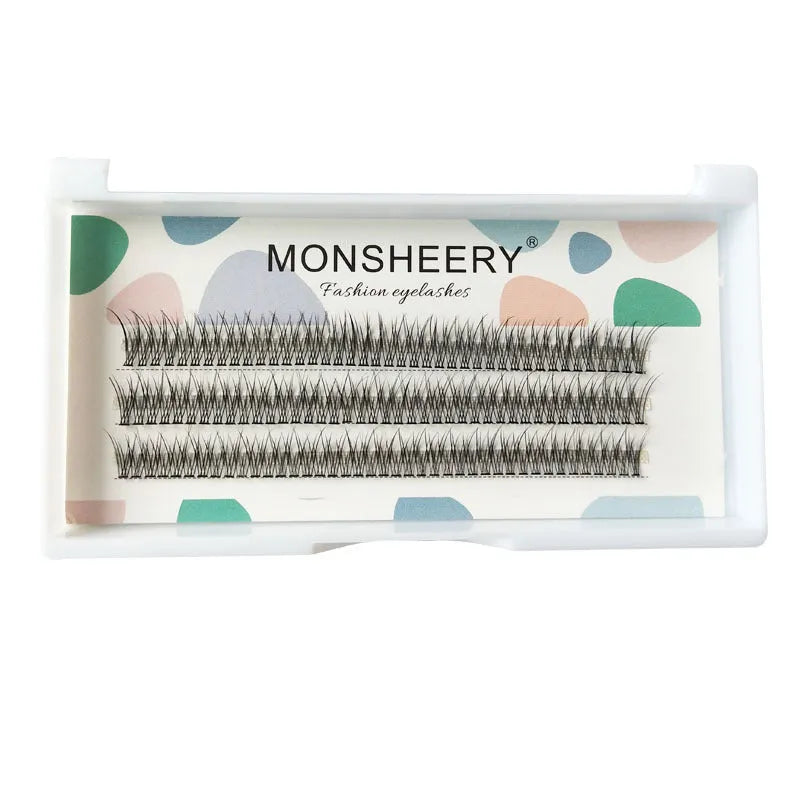 Black V-shaped fairy fishtail false eyelashes showing thick segmented design on 5 size options from 8mm to 12mm.