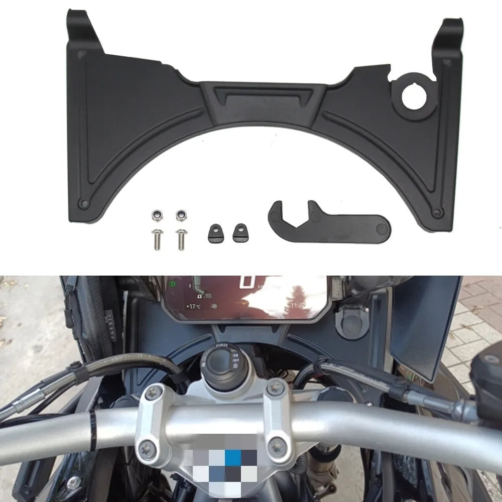 Matte black ABS plastic cockpit fairing for BMW R1250GS motorcycle, showing extended height and mounting points.