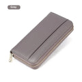 Women's long genuine leather wallet in a choice of six colours showing large capacity and anti-theft card slot.