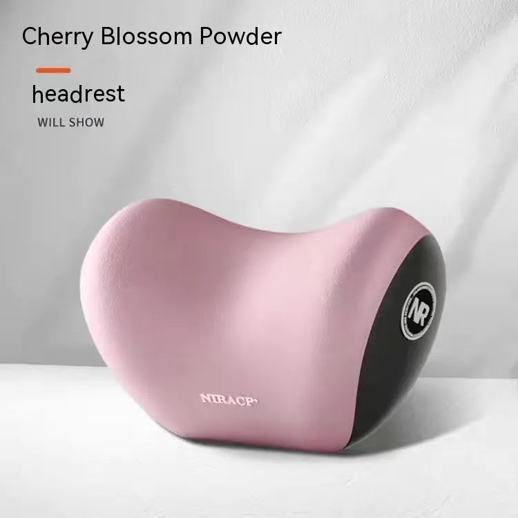 Black memory foam car headrest pillow and matching lumbar support pillow with a milk silk cover.