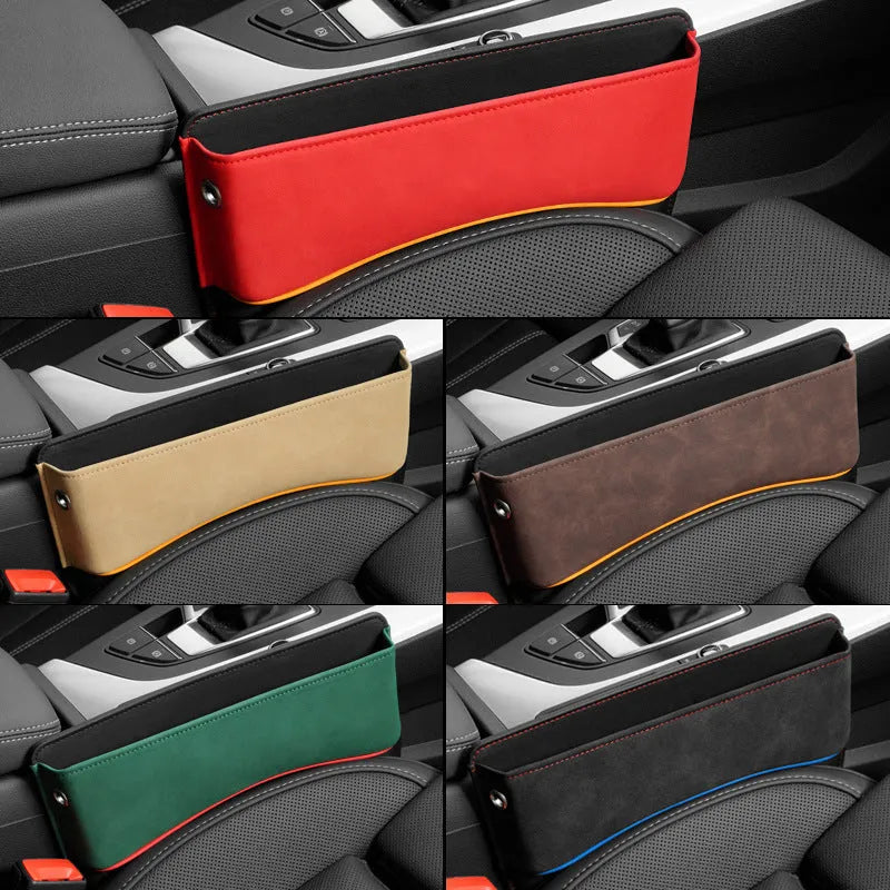 Genuine leather car seat storage box in black, brown, beige, green, or red with waterproof properties