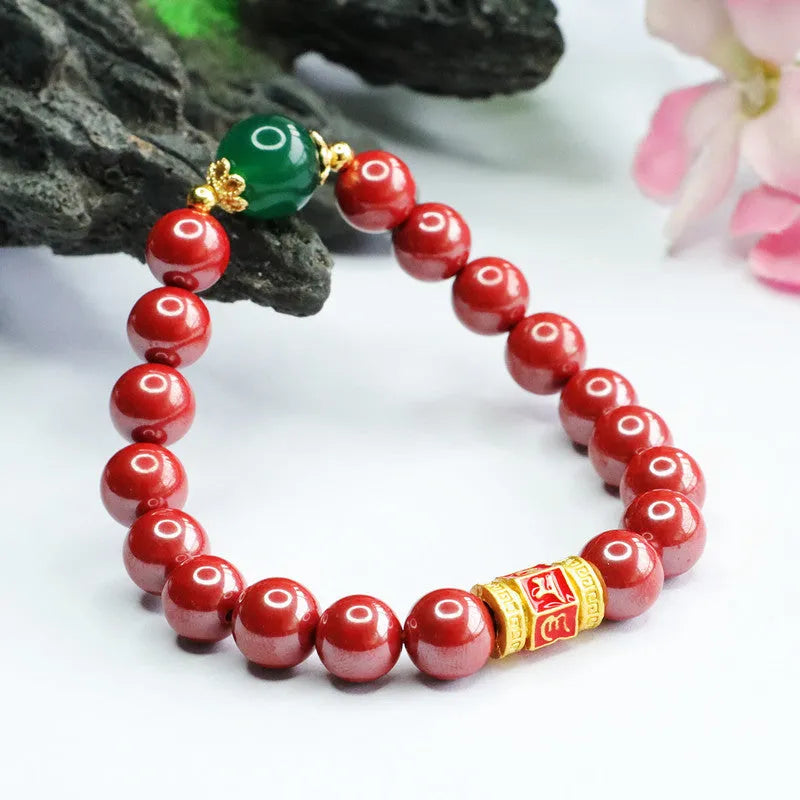 Emperor Sandstone six words motto cinnabar bracelet with electroplated finish and 8mm diameter