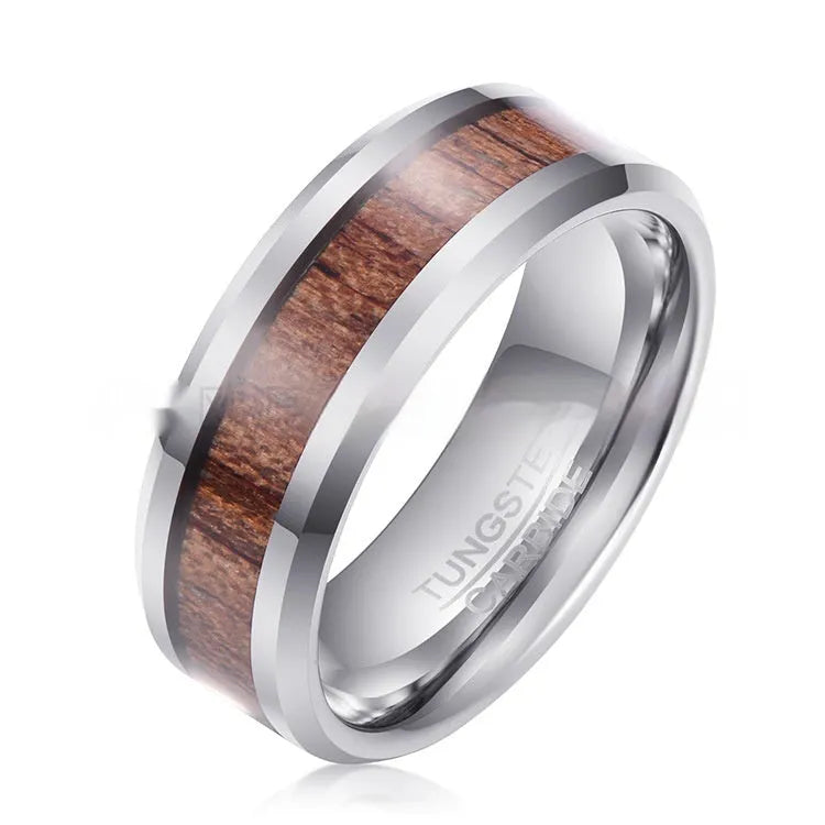 8mm wide U-shaped tungsten gold electroplated ring in rose gold or steel colour