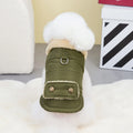 Pet dog cat teddy Nordic fur collar cotton vest in green and khaki, sizes S to XXL, on model