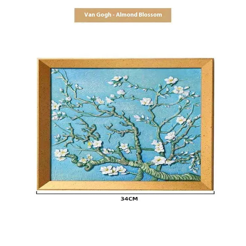DIY filled oil painting craft kit with epoxy clay base, acrylic paints, and brushes for creating textured Van Gogh or Monet art reproductions.