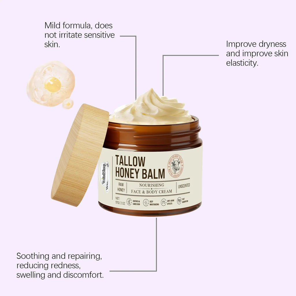 57g tallow honey skin repair moisturising cream container with ingredients label showing titanium dioxide and zinc oxide
