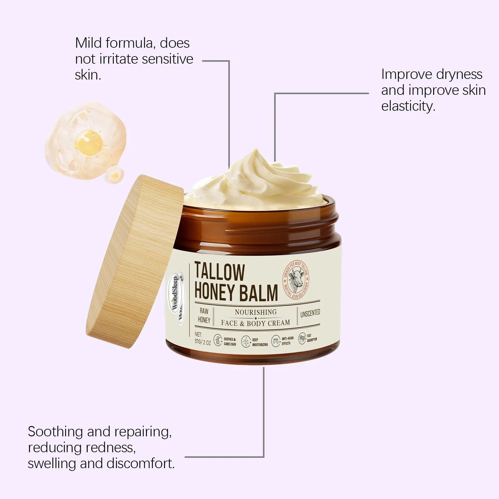 57g tallow honey skin repair moisturising cream container with ingredients label showing titanium dioxide and zinc oxide