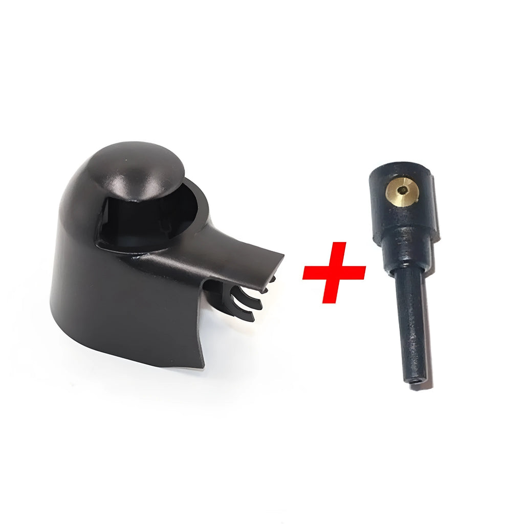 Black plastic rear wiper cover nozzle for Volkswagen car models.