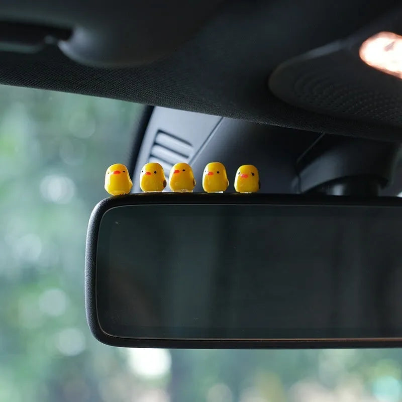 Set of small plastic yellow duck cartoon ornaments for car dashboard decoration