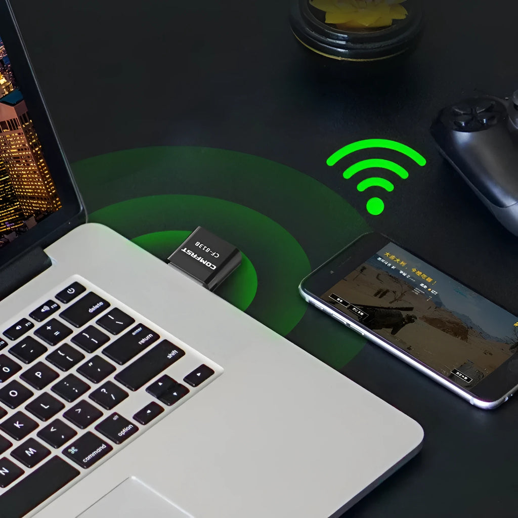 Black USB WiFi Bluetooth dual-band adapter with nickel-plated connector