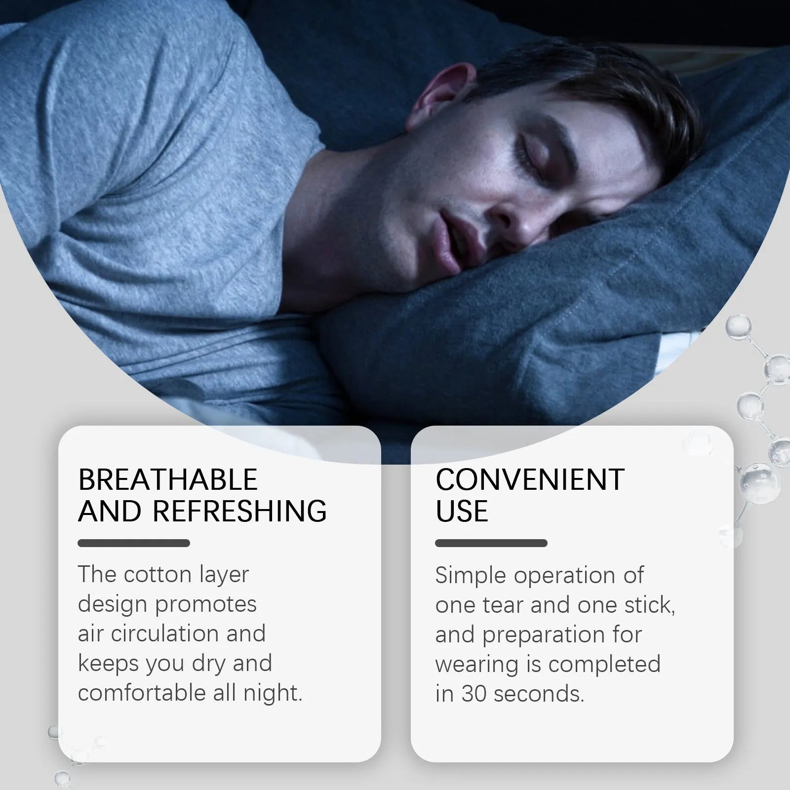 Pack of 30 clear anti-snoring hydrogel nose patches on a white background.