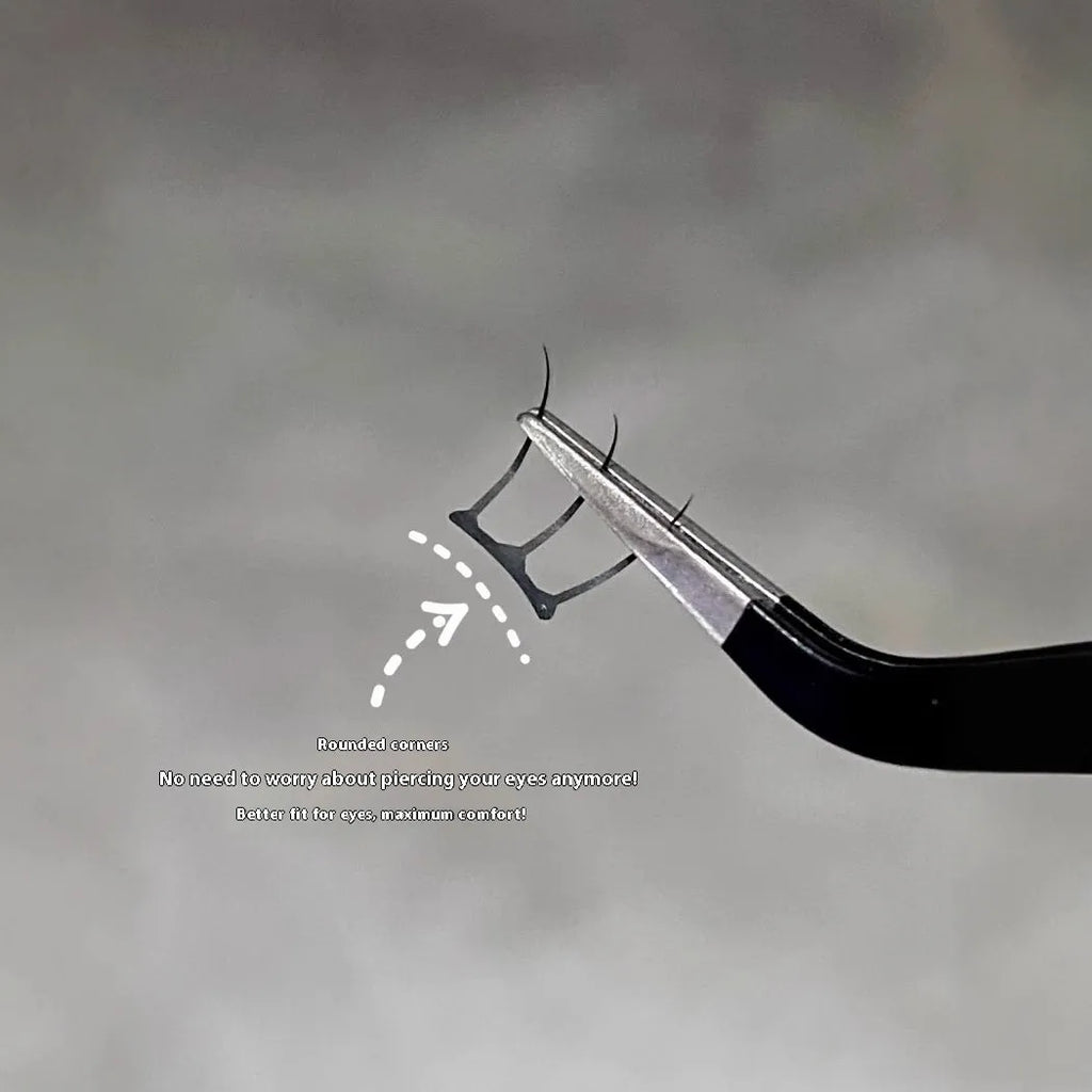 Pack of natural style reusable false eyelash clusters on a strip with adhesive and tweezers.