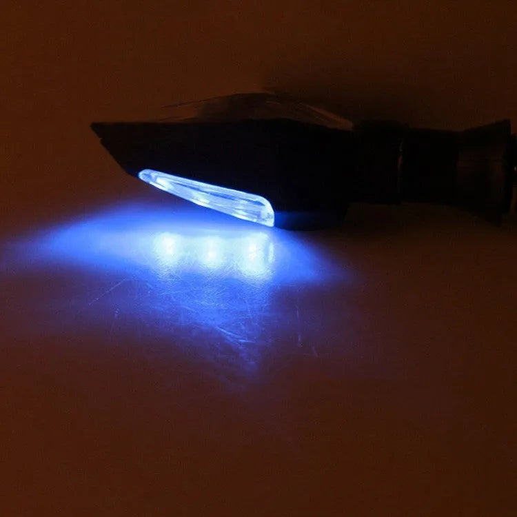 Motorcycle LED turn signal lights with double-sided luminous design in yellow and blue options