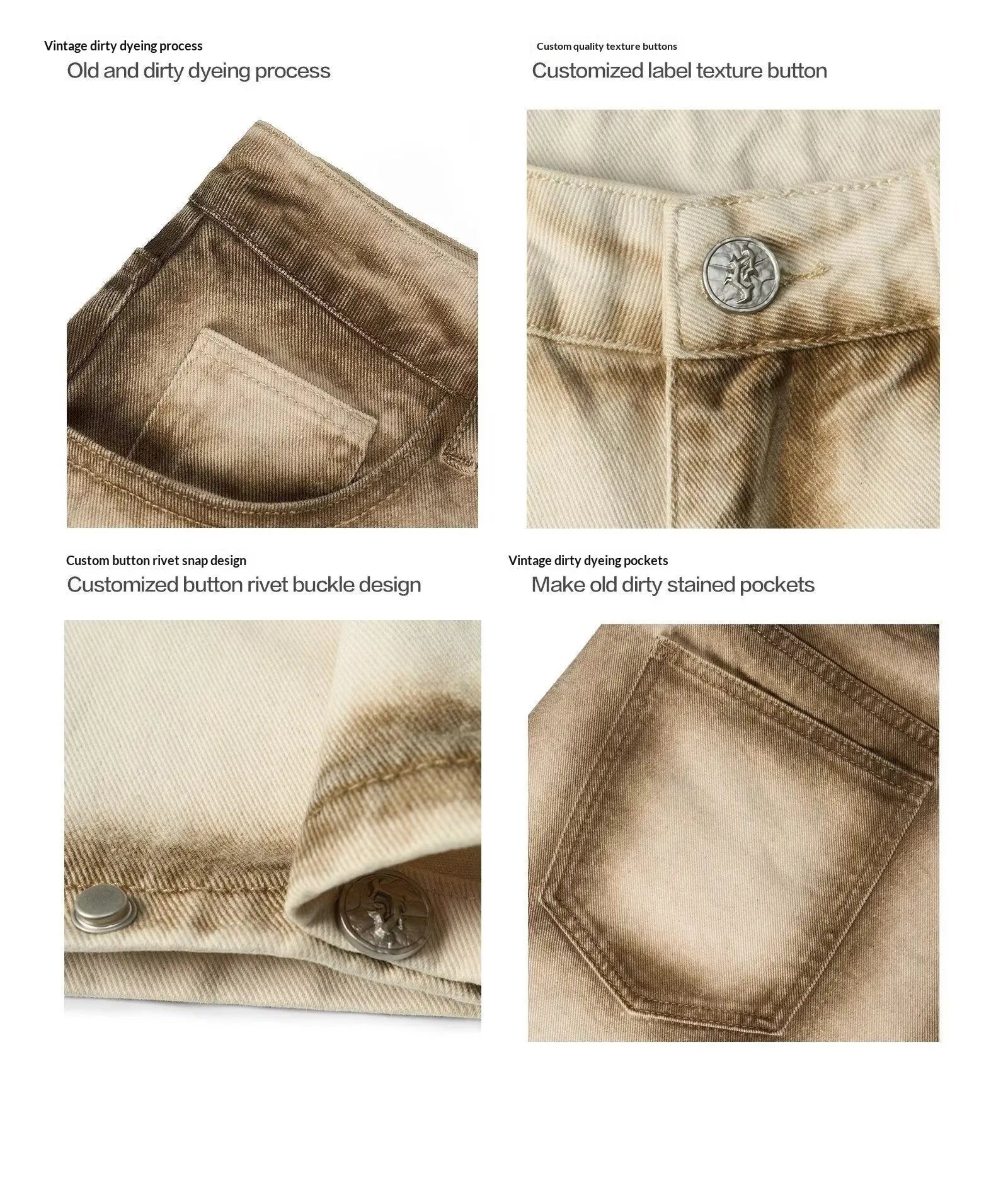 Loose straight retro street floor-length pants in beige cotton with wrinkle-free treatment, mid-rise waist, and loose leg