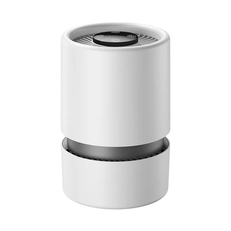 White EJ-JHQ101 desktop air purifier with USB cable for small room air cleaning