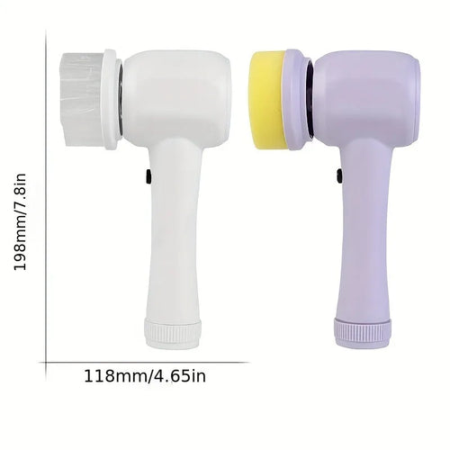 5-in-1 electric rotary brush cleaner with interchangeable heads for bathroom sink kitchen and window cleaning in white
