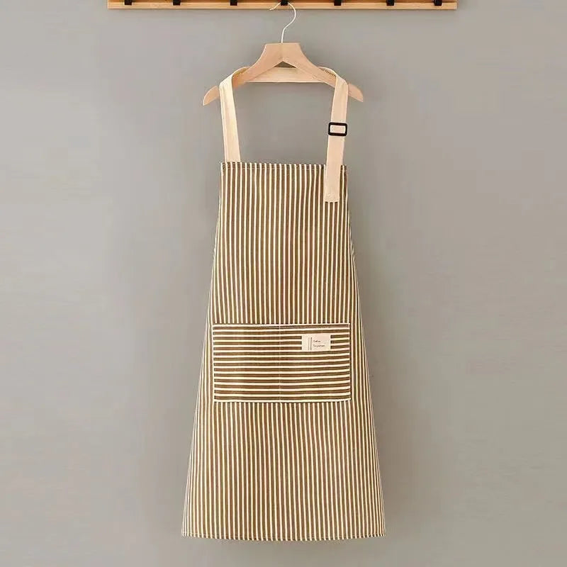 Linen stripe apron in green blue brown red or grey for kitchen and household chores