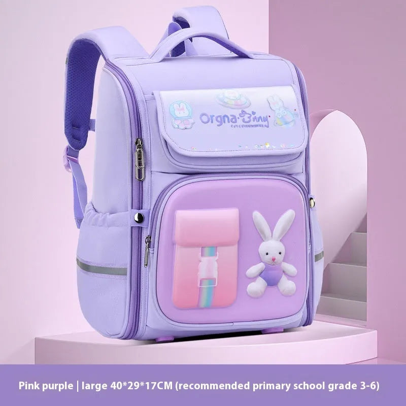 Children's large school backpack with airpillow straps in rabbit or spaceman cartoon patterns