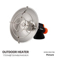Black and orange portable outdoor heating stove with automatic ignition on a campsite.