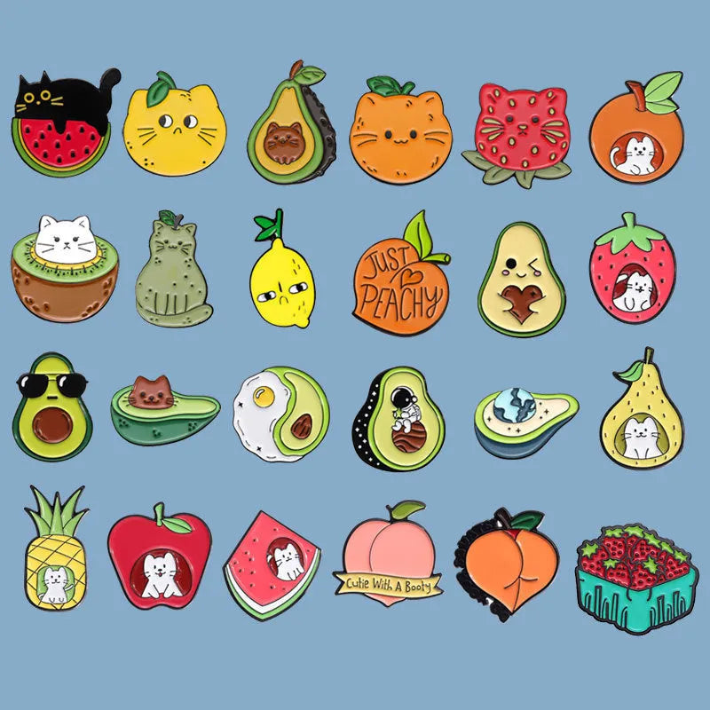 Colourful cartoon fruit zinc alloy brooch with pin back on denim jacket lapel