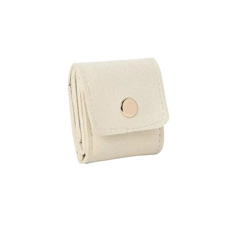 Soft microfiber ring buggy bag in Japanese style with leather-like finish, beige colour, closed view