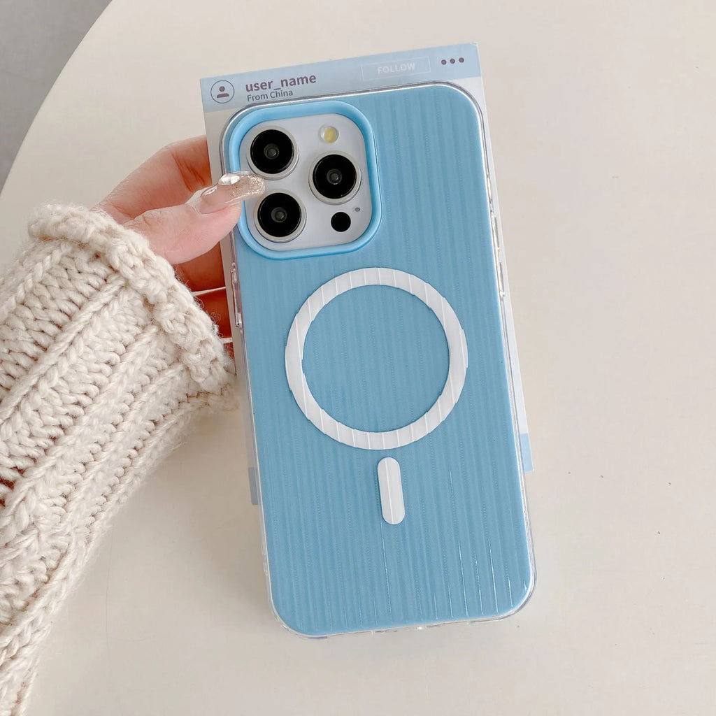 Magnetic stripe two-in-one TPU phone case for iPhone in dark green with textured corrugated back
