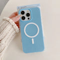 Magnetic stripe two-in-one TPU phone case for iPhone in dark green with textured corrugated back