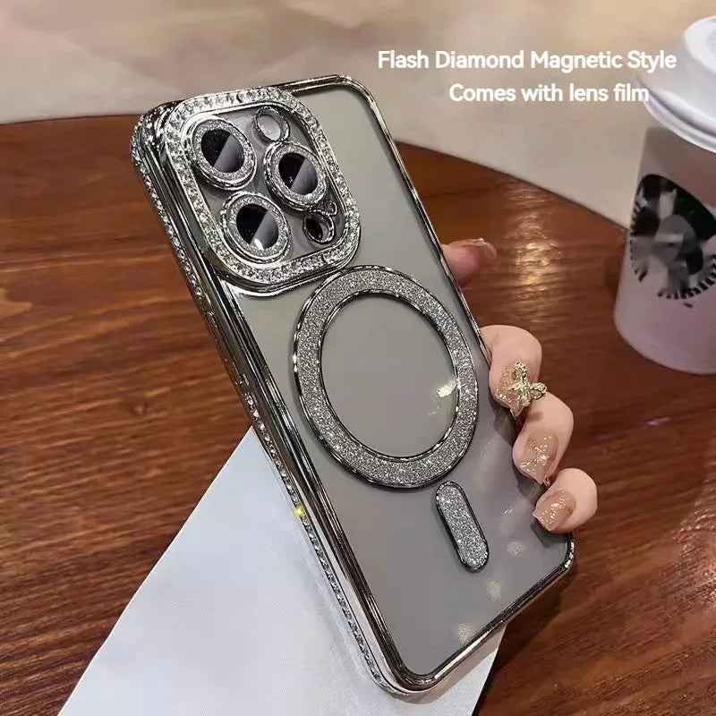 Edge Drill magnetic transparent TPU phone case in champagne gold for iPhone